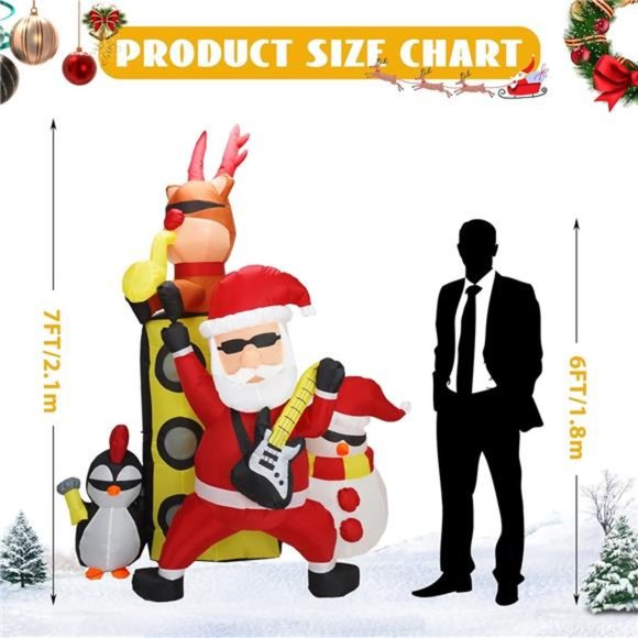 7FT LED Christmas Inflatable Santa Claus Riding Bear with  7FT Christmas Inflatable Santa Claus and Friends Hold Concert Build-in LED Light